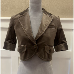 Theory Velvet Cropped Blazer Jacket Size:4 Camel Brown Women
